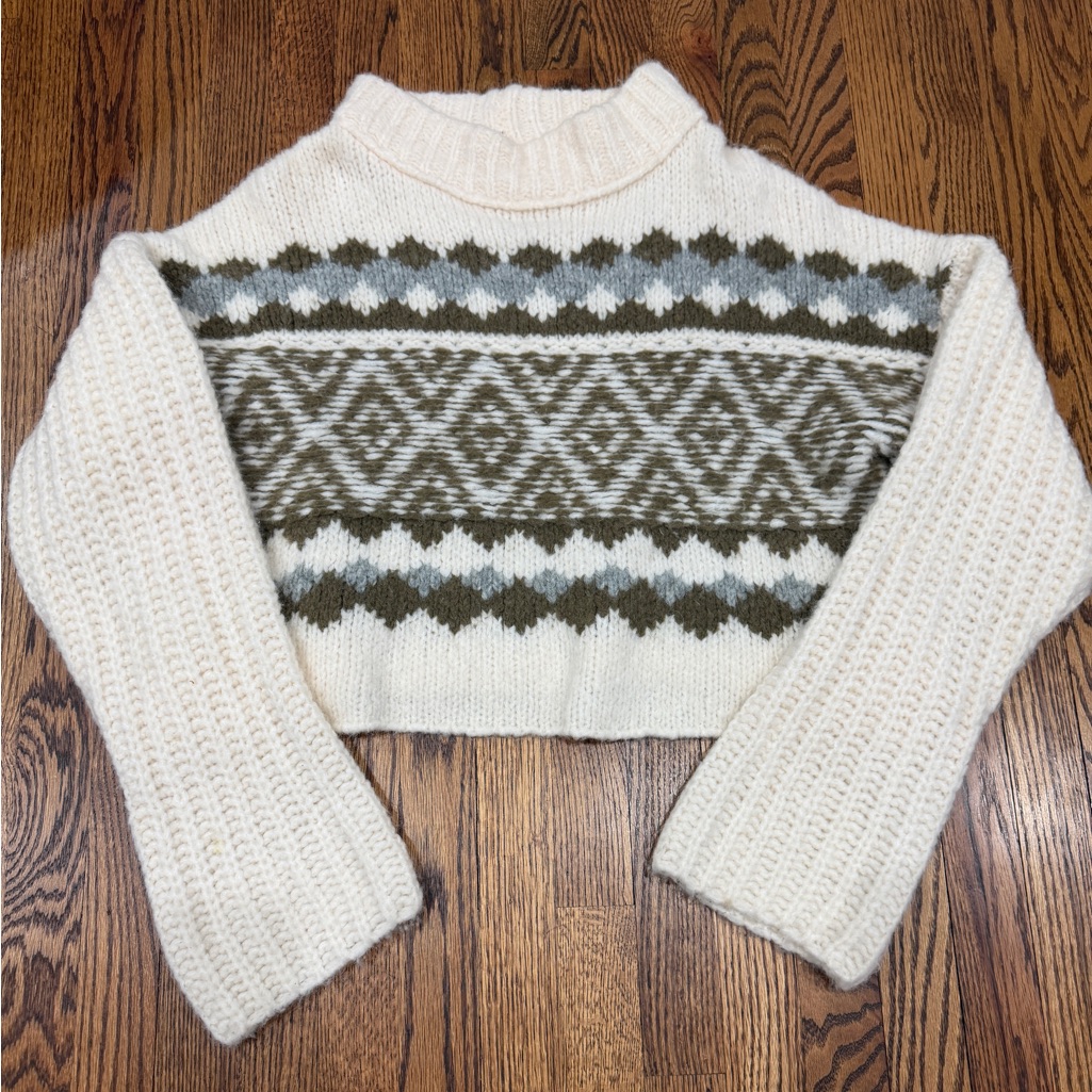 Free People Women's Alpine Crop Geometric Chunky-Knit Sweater Size M